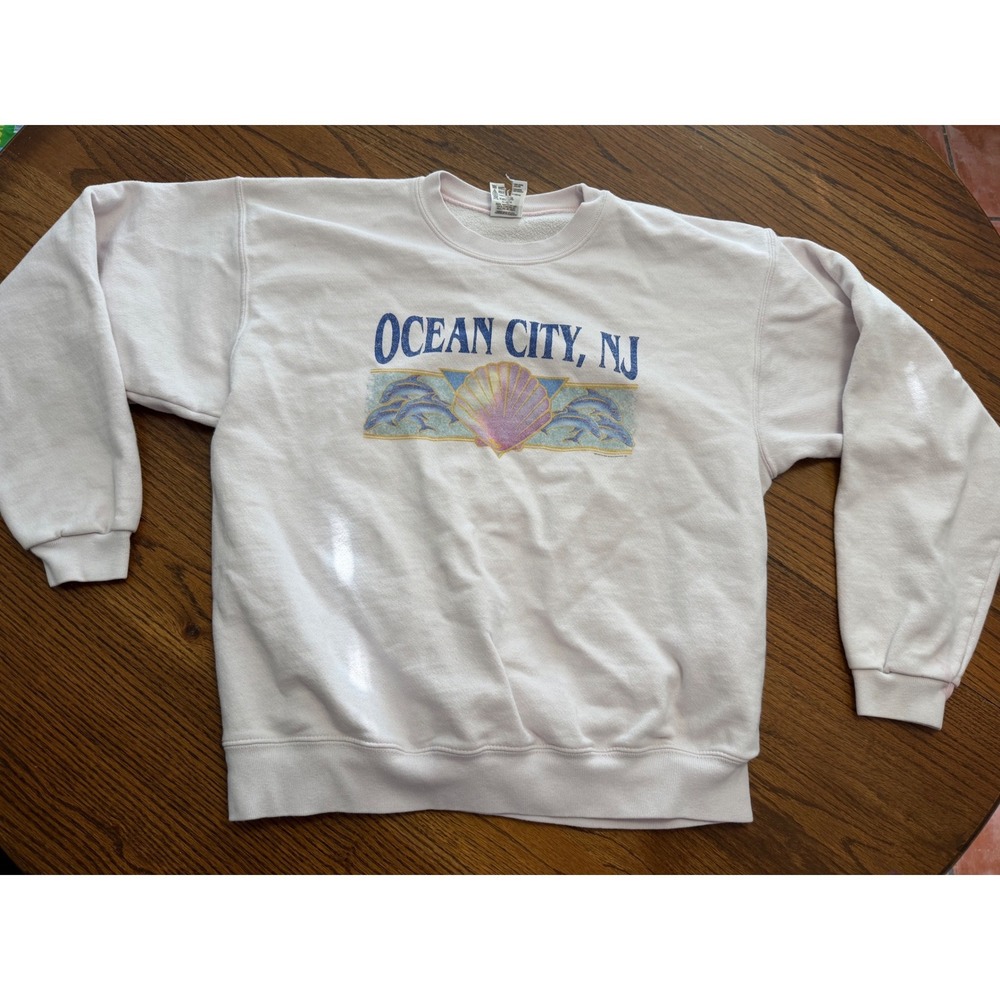 Vintage Ocean City NJ Dolphin Seashell Sweatshirt Pink Crewneck Large